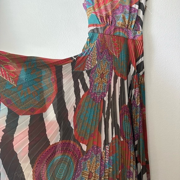 BEATRICE B./ Pleated multicolor abstract print midi dress - Picture 10 of 12